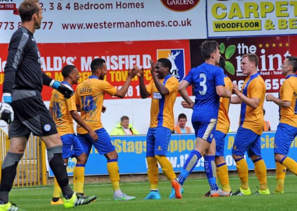 Mansfield Town v Leicester City.
The Stags celebrate their first half goal.