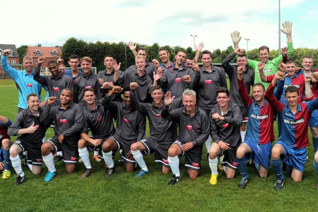 The local Dowhan family were involved in a Charity Football Tournament, Auction & Fun Day, in Memory Craig Dowhan, held at Rolls Royce Leisure, Hucknall.
NHUD 1-8-15 Dowhan, Some of the players who took part in the Tournament,
Chris Dowhan is Centre Front (5 & 6)