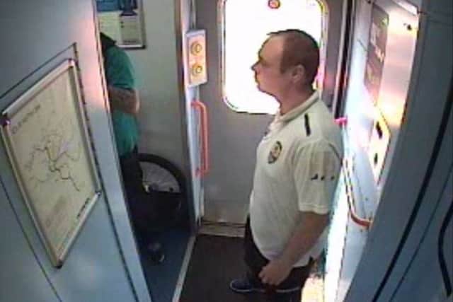 Police would like to tspeak to this man about an incident onboard a train in Newstead on Saturday.