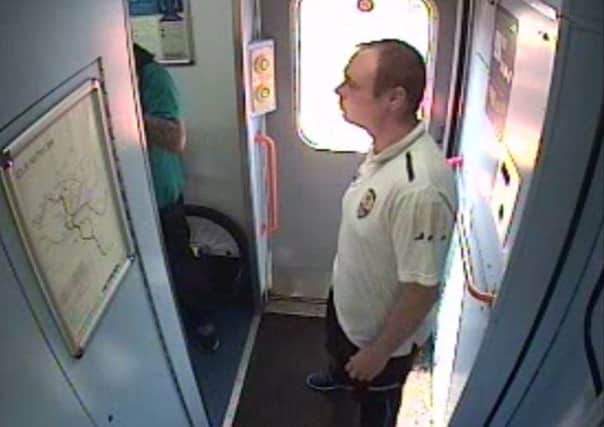 Police would like to tspeak to this man about an incident onboard a train in Newstead on Saturday.