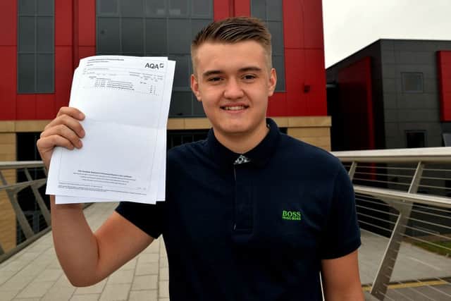 A Level results day at West Nottinghamshire College, pictured is Callum Lack who will be studying accounting and finance at York Universitiy