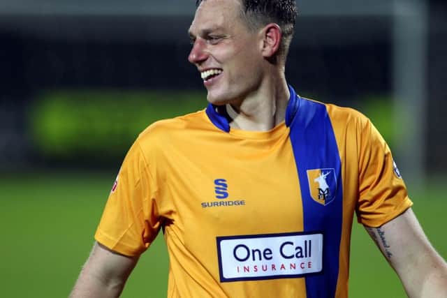 Notts County v Mansfield Town
English League Football - Sky Bet League Two
Meadow Lane Stadium, Nottingham, England.
14th August 2015
Mansfield Town's Adam Chapman is all smiles as he leaves the pitch after the 2-0 win.
Picture by Dan Westwell
