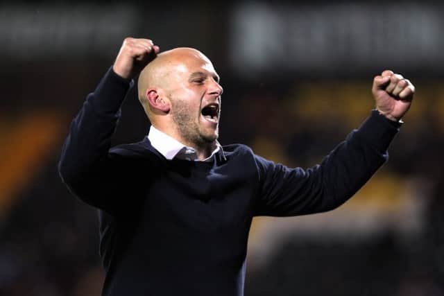 Notts County v Mansfield Town
English League Football - Sky Bet League Two
Meadow Lane Stadium, Nottingham, England.
14th August 2015
Mansfield Town Manager Adam Murray celebrates the 2-0 win.
Picture by Dan Westwell (PLEASE BYLINE)
dan.westwell@btinternet.com
07793 733140