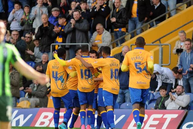 Mansfield Town v AFC Wimbledon -Skybet League One - One Call Stadium - Saturday 5th September 2015Stags players celebrate the equaliser