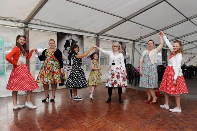 Vintage Rock n Roll market in Mansfield Town Centre. Ladies on the dancefloor