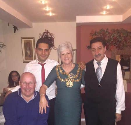 Owners of new Italian restaurant in Mansfield, Tam and Antonio, with mayor Kate Allsopp