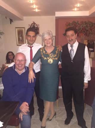 Owners of new Italian restaurant in Mansfield, Tam and Antonio, with mayor Kate Allsopp