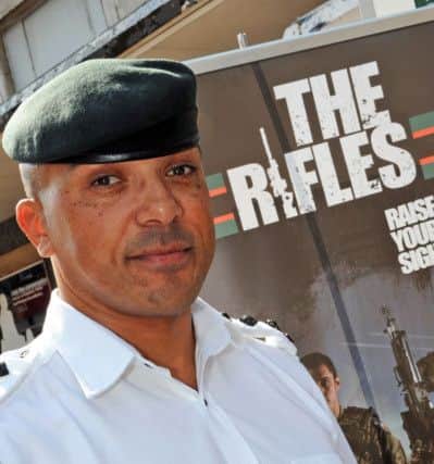 The Rifles are in town trying to promote a career in the army for young people. Captain Gary Case, originally form Mansfield, organised the event.