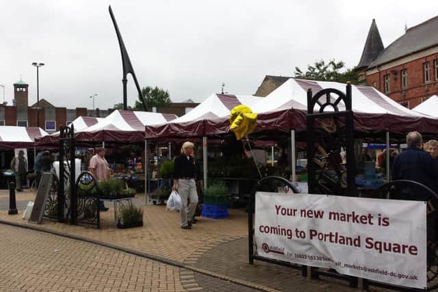 Newly opened outdoor market on Portland Square in Sutton - Ashfield