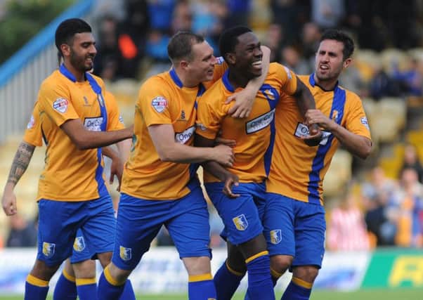 Mansfield Town v Crawley Town -Skybet League One - One Call Stadium - Saturday 12th September 2015Mitchell Rose celebrates his goal with his team mates