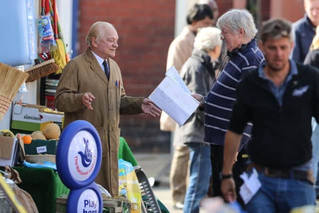 Sir David Jason films the first series of Still Open All Hours in Doncaster last year.