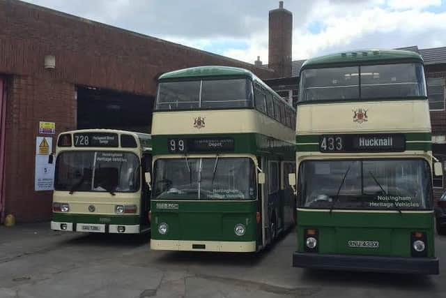 Vintage buses at Hucknall's transport museum.