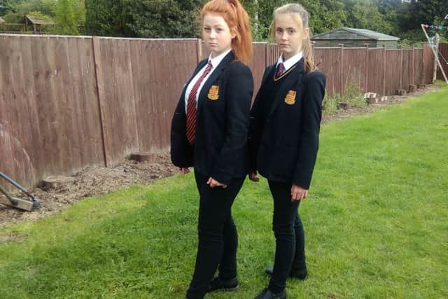 Dukeries Academy pupils Kaylee and Shannon Sheppard were sent home for wearing skinny fit trousers.
