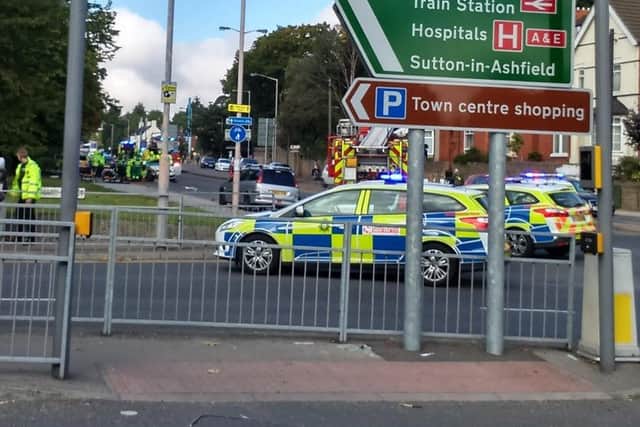 The dramatic  scene of the three car smash on Chesterfield Road, Mansfield on Sunday September 27.