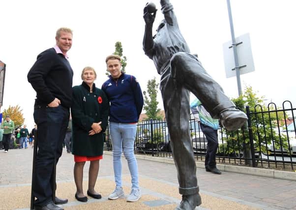 The official re-launch of opening of the new Kirkby town centre with special guests formwr cricket player Matthew Hoggard MBE and swimmer Ollie Hynd MBE. Two giant cricket players walked around the town. Former cricket players Matthew Hoggard and Enid Bakewell and swimmer Ollie Hynd with the new cricket statues in the town centre.