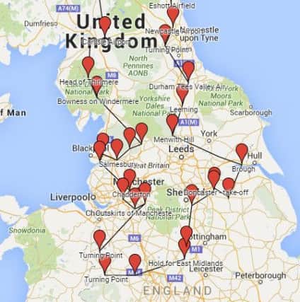 Saturday's route over northern England and Scotland.
