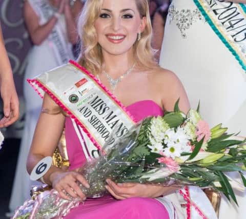 Amy Beilby is crowned Miss Mansfield and Sherwood Forest by 2014/15 winner Jessica Boot. CREDIT: Lorraine from All Occasions Photography.
