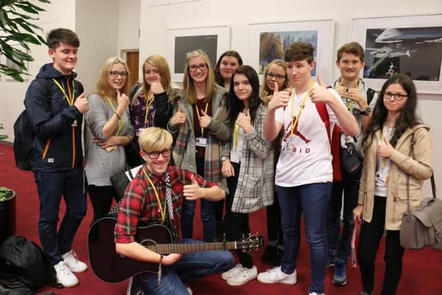 Musician Stephen Collinge with his support at the Britain's Got Talent audition at West Nottinghamshire College in Mansfield and Ashfield.