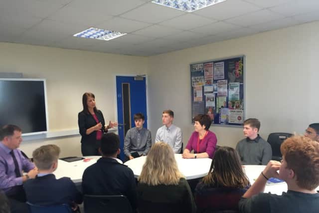 Gloria De Piero MP speaks to students at Quarrydale Academy about voter registration.