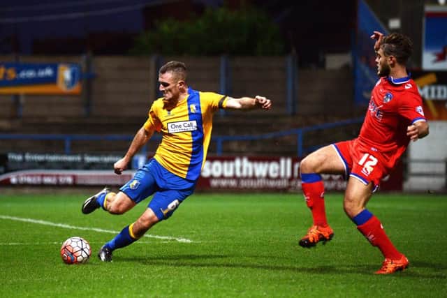Mansfield Town v Oldham - Emirates FA Cup - One Call Stadium - Saturday 7th November 2015. Lee Collins clears