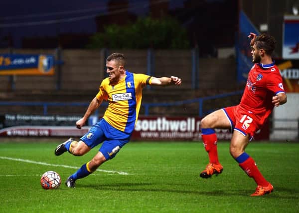 Mansfield Town v Oldham - Emirates FA Cup - One Call Stadium - Saturday 7th November 2015. Lee Collins clears
