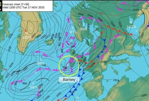 Storm Barney is set to produce strong winds and heavy rain