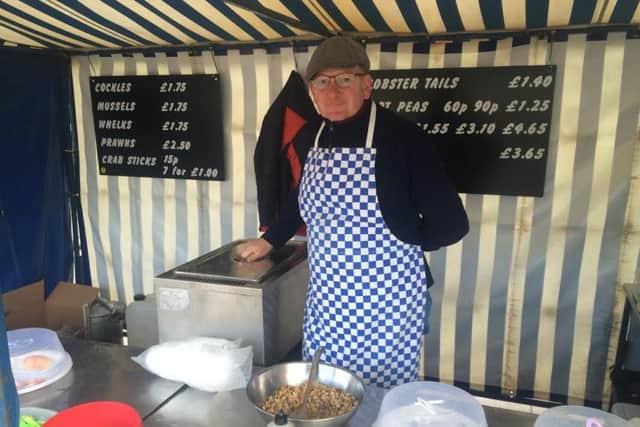 Marq Page runs the hot peas and shellfish food stall on Mansfield market
