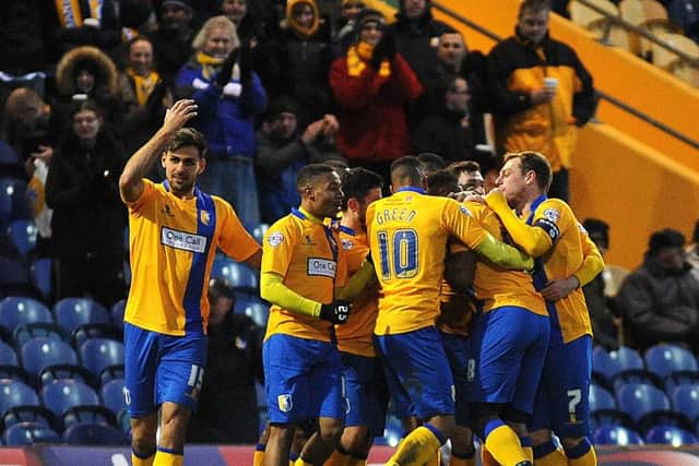 Mansfield Town v Hartlepool United - Skybet League Two - One Call Stadium - Saturday 21st November 2015
Team celebrate Adi Yussuf goal
