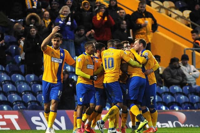 Mansfield Town v Hartlepool United - Skybet League Two - One Call Stadium - Saturday 21st November 2015
Team celebrate Adi Yussuf goal
