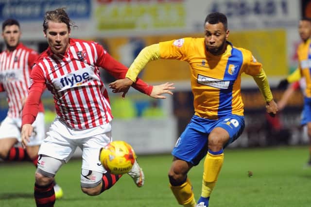 Mansfield Town v Exeter City - Skybet League Two - One Call Stadium - Tuesday 24th November 2015Matt Green gets marked out.