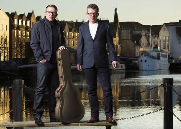 Craig and Charlie Reid, The Proclaimers take a walk on the shore, Leith, Edinburgh, Scotland, UK. 2nd December 2014
PHOTO BY MURDO MACLEOD
All Rights Reserved
Tel + 44 131 669 9659
Mobile +44 7831 504 531
Email:  m@murdophoto.com
STANDARD TERMS AND CONDITIONS APPLY (press button below or see details at http://www.murdophoto.com/T%26Cs.html
No syndication, no redistribution, Murdo Macleods repro fees apply. ARCHIVAL