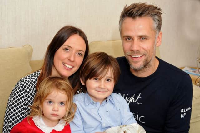 Richard Bacon with his wife Rebecca and children, Ivy 22 months and 4 year old Arthur.