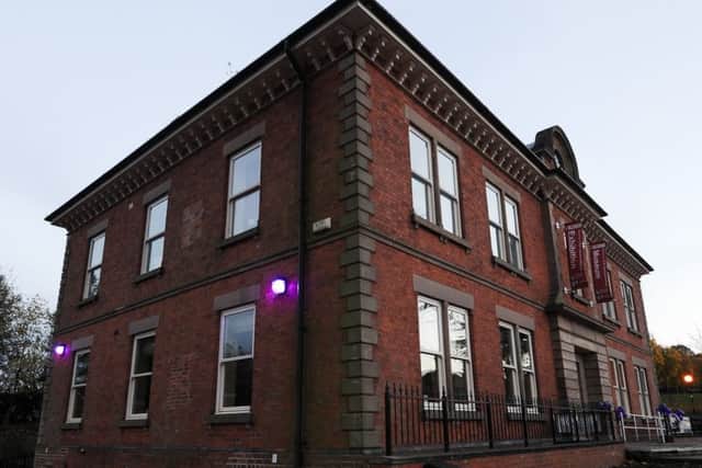 Valarie McHale at DH Lawrence Heritage Centre to turn on purple lights around the building to raise awareness of pancreatic cancer, she is a sufferer. Pictured here is the building after the light switch on.