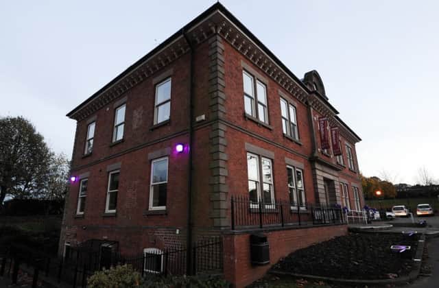 Valarie McHale at DH Lawrence Heritage Centre to turn on purple lights around the building to raise awareness of pancreatic cancer, she is a sufferer. Pictured here is the building after the light switch on.