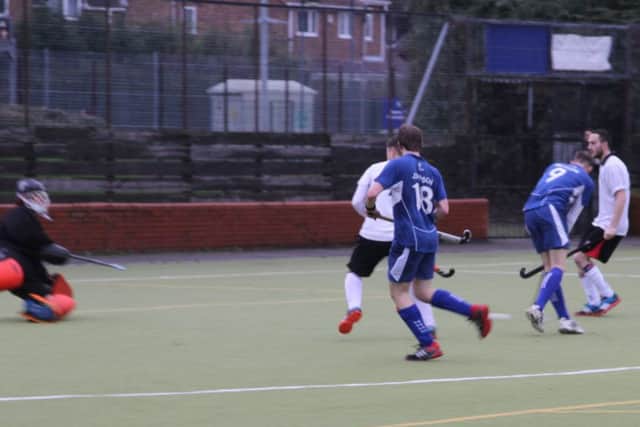 WHAT THE BUTLER SCORED -- Allen Butler whips home North Notts's opening goal.