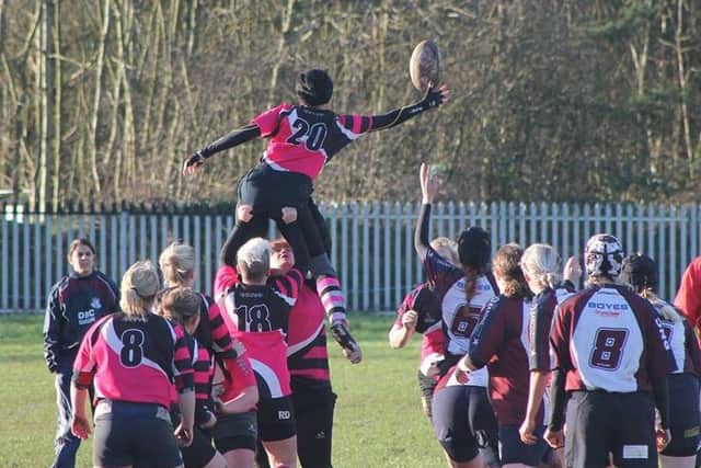 FLYING HIGH -- victorious Ashfield Ladies in action during their fine win over Scarborough Valkyries in the cup.