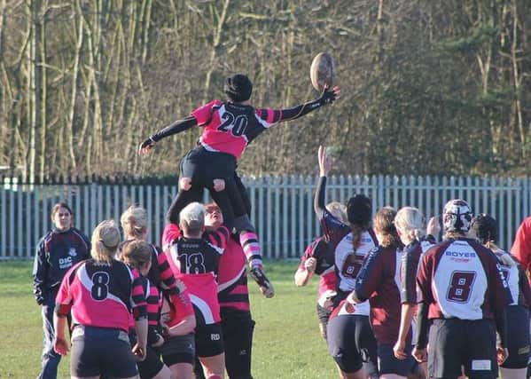 FLYING HIGH -- victorious Ashfield Ladies in action during their fine win over Scarborough Valkyries in the cup.