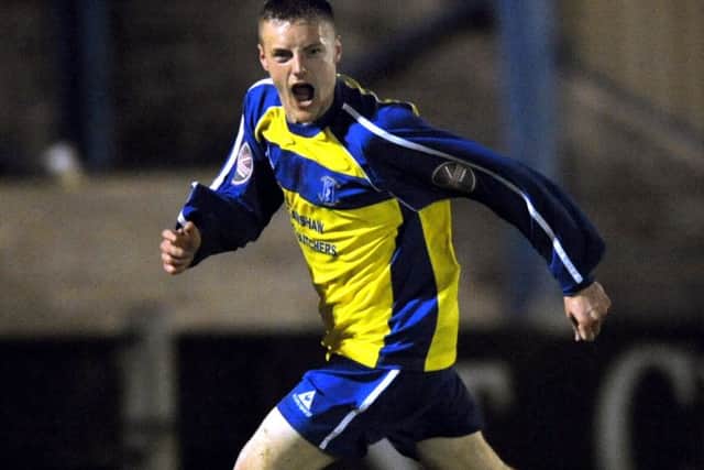 Unibond Div1 South Play Off Semi Final....Stocksbridge PS v Carlton Town FC,Bracken Moor.....GOAL.Steels Joy for Jamie Vardy after hitting home the fifth goal