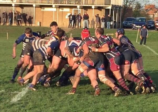 CLOSELY FOUGHT -- action from a tight match between Spalding and Mansfield, who suffered a single-point defeat.