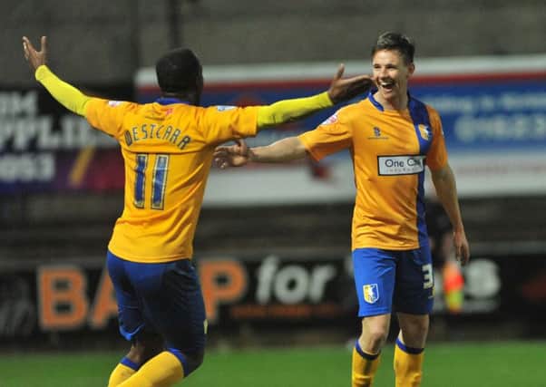 Mansfield Town v Stevenage - Skybet League Two - One Call Stadium - Saturday 9 Jan 2016

James Baxendale celebrates with Craig Westcarr after scoring his first goal for the Stags