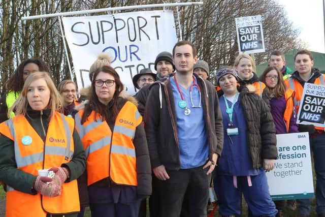 Striking junior doctors outside the Chesterfield Royal Hospital
