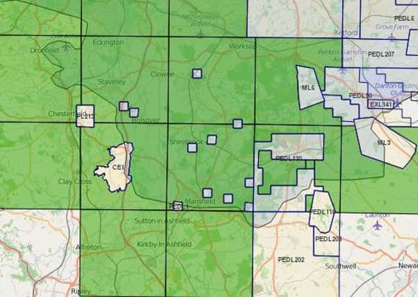 The Government granted licenses to explore and extract shale gas and coal bed methane to petrochemical giant Ineos in the areas shaded green. The regions shaded blue are shale areas.