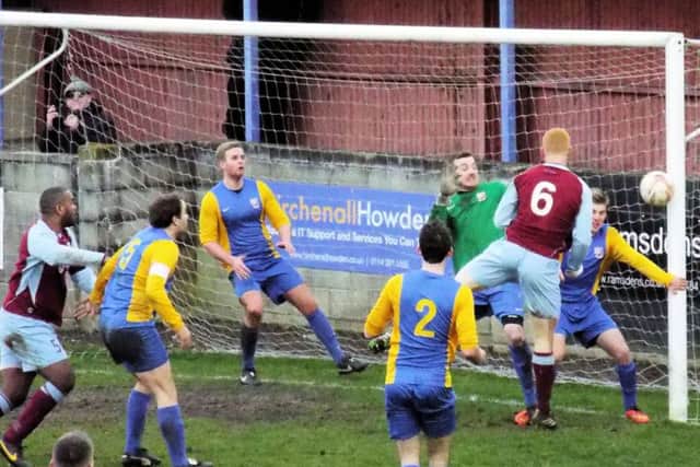 CLOSE SHAVE -- Emley go so close to adding another goal in the heavy defeat of Teversal on Saturday.