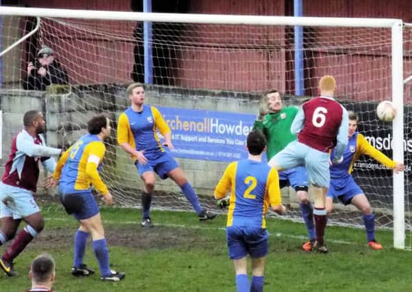 CLOSE SHAVE -- Emley go so close to adding another goal in the heavy defeat of Teversal on Saturday.