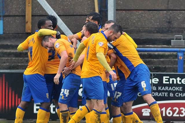 Mansfield Town v Morecambe - Skybet League Two - One Call Stadium - Saturday 6 Feb 2016 - Photographer Steve UttleyPlayers celebrate the winner