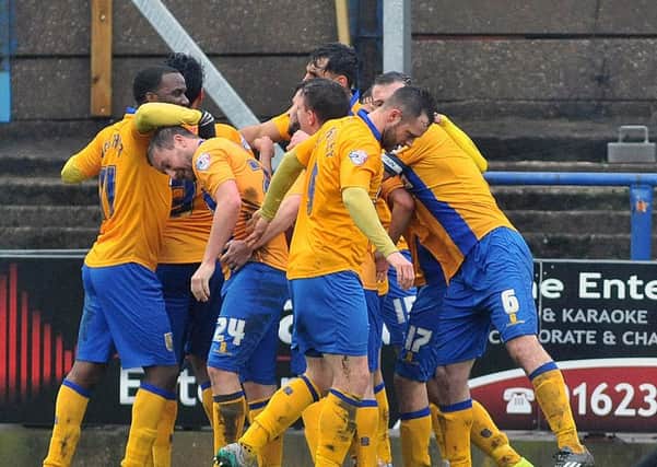 Mansfield Town v Morecambe - Skybet League Two - One Call Stadium - Saturday 6 Feb 2016 - Photographer Steve Uttley

Players celebrate the winner