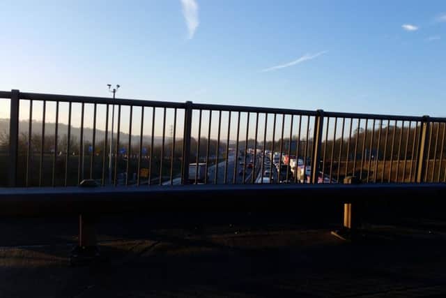 Traffic on the M1 motorway at J29 after an accident