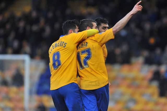 Mansfield Town v Dagenham and Redbridge - Skybet League Two - One Call Stadium - Saturday 20 Feb 2016 - Photographer Steve Uttley
Matty Blair celebrates his goal with chris clements