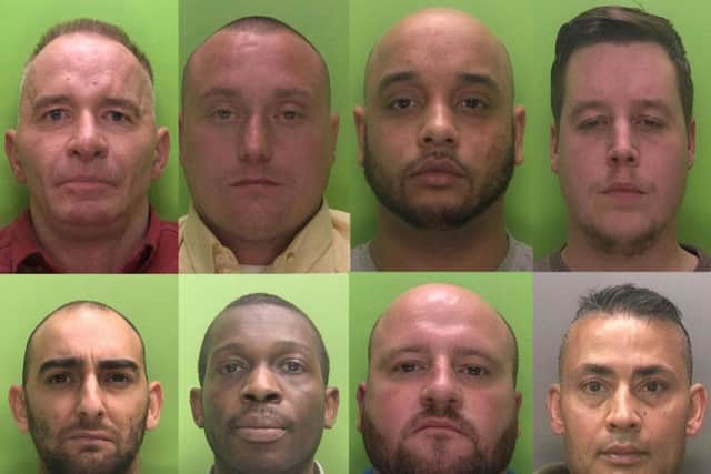 Eight criminal associates of alleged international drug trafficker Robert Dawes were jailed today.Top: Shaun Porteous, Oliver Junior, Masued Khalil, Mark Thone. Bottom: William Goldhawk, Jermaine Hammond, Jamie Parlor, Kane Price.