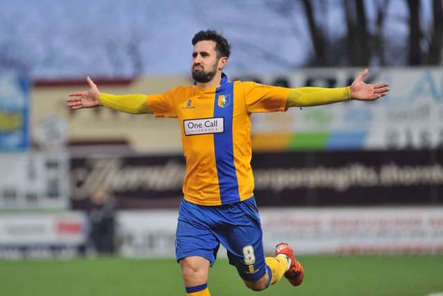 Chris Clements celebrates a Stags goal.